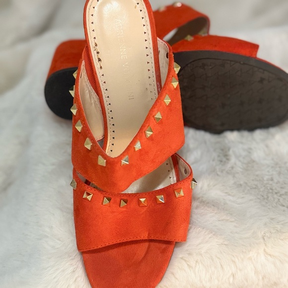 Adrienne Vittadini Orange Mules with Studded Straps - Picture 2 of 5